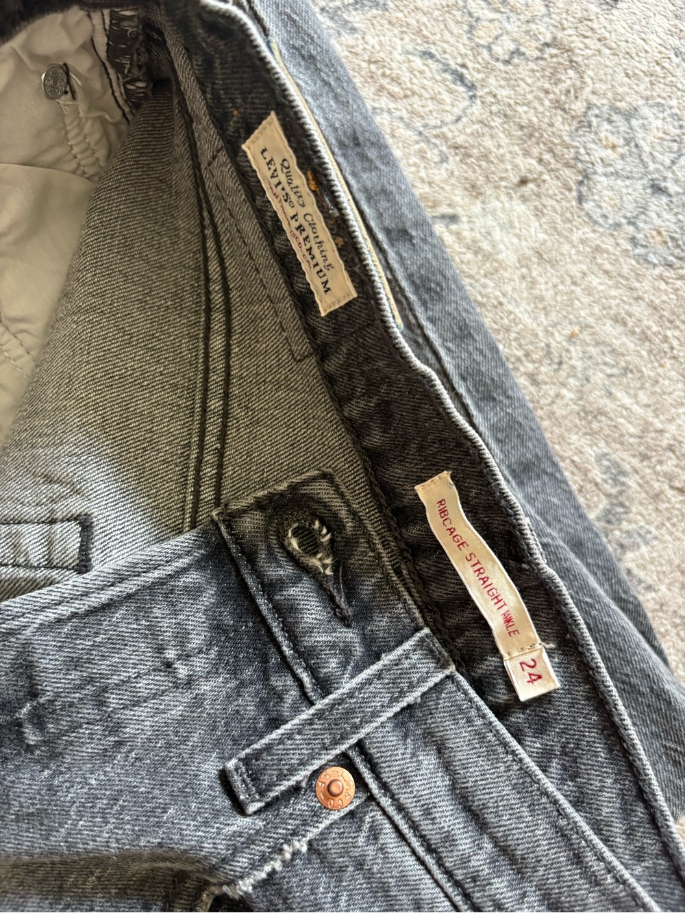Levi’s premium ribcage straight ankle jeans die 24 black gray wash buttonfly - Picture 7 of 9
